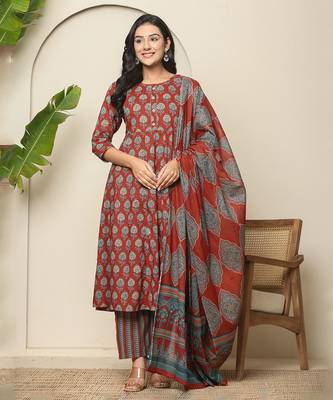  red pure cotton maternity kurta set with dupatta 1