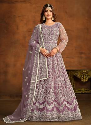 Lavender embroidery net anarkali suit 1