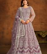Lavender embroidery net anarkali suit