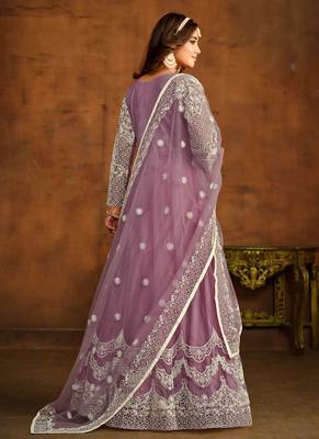 Lavender embroidery net anarkali suit 2