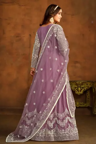 Lavender embroidery net anarkali suit