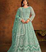 Sea-green embroidery net anarkali suit