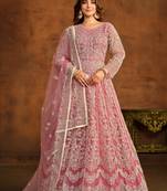 Peach embroidery net anarkali suit