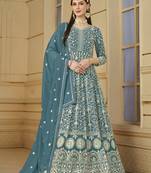 Blue embroidery faux georgette anarkali suit