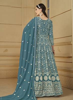 Blue embroidery faux georgette anarkali suit 2
