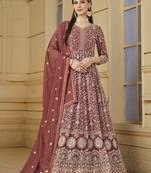 Brown embroidery faux georgette anarkali suit