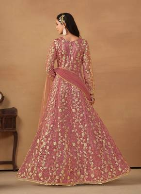Pink embroidery net anarkali suit 2