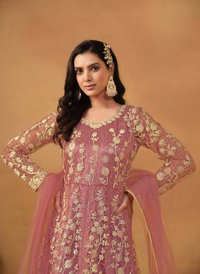 Pink embroidery net anarkali suit 3