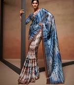Blue and beige shibori satin saree