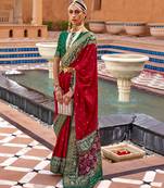 Red and green patola art silk saree