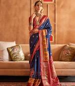 Navy blue patola art silk saree