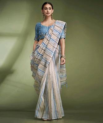 Earthy striped crushed tissue saree 1