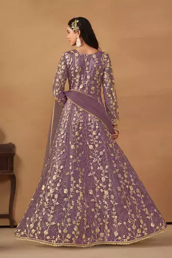 Lavender embroidery net anarkali suit