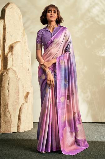 Lavender ombre khadi silk saree