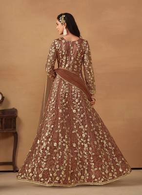 Brown embroidery net anarkali suit 2
