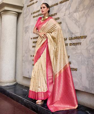 Royal ivory & pink banarasi art silk saree 1