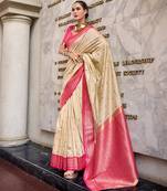 Royal ivory & pink banarasi art silk saree