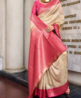 Royal ivory & pink banarasi art silk saree 2