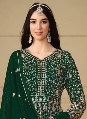 Green embroidery faux georgette anarkali suit 2