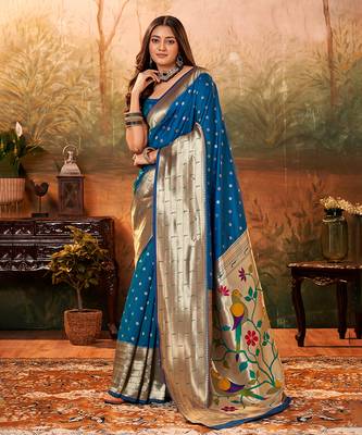 Royal blue charm paithani art silk saree 1