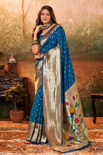 Royal blue charm paithani art silk saree