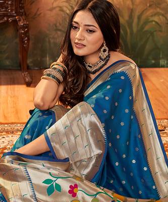 Royal blue charm paithani art silk saree 2
