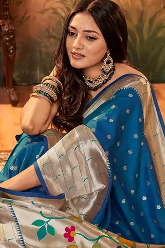 Royal blue charm paithani art silk saree