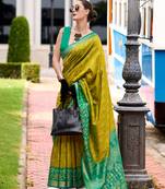 Lemon green soft silk patola saree