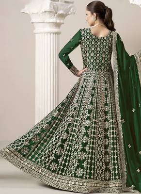 Green embroidery faux georgette anarkali suit 2