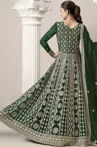 Green embroidery faux georgette anarkali suit