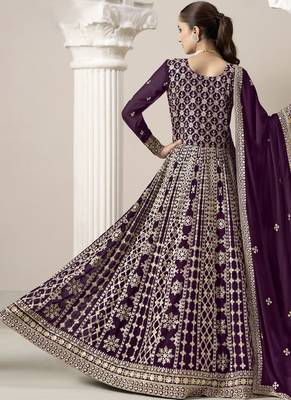 Purple embroidery faux georgette anarkali suit 2