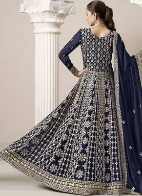 Blue embroidery faux georgette anarkali suit 2