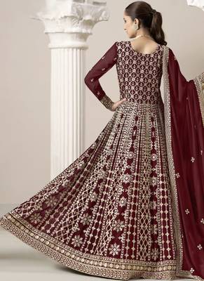 Maroon embroidery faux georgette anarkali suit 2