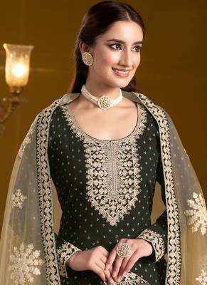 Black embroidery chanderi butti anarkali suit 2