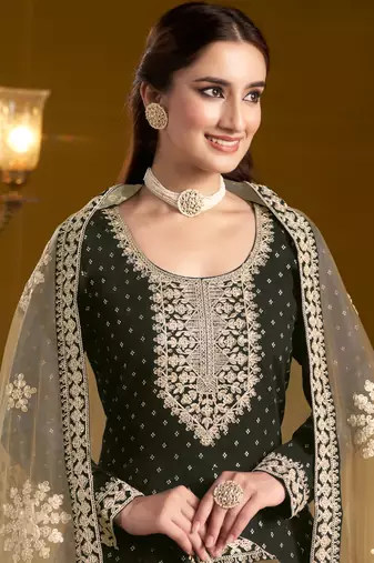 Black embroidery chanderi butti anarkali suit