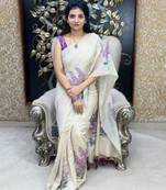 Beige cotton floral digital printed saree