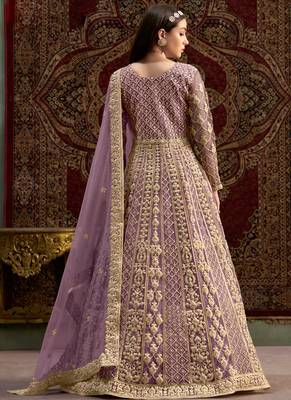 Purple embroidery net anarkali suit 2