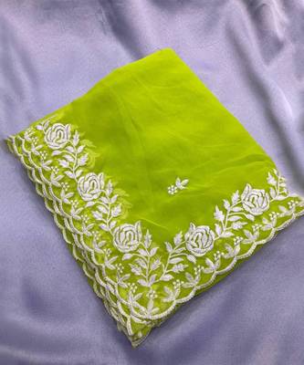 Lime green georgette embroidered saree 3
