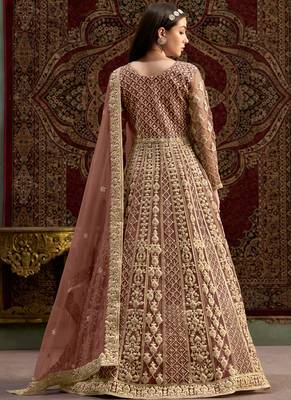 Brown embroidery net anarkali suit 2