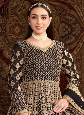Black embroidery net anarkali suit 2