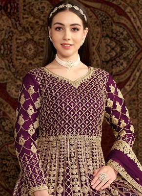 Purple embroidery net anarkali suit 2
