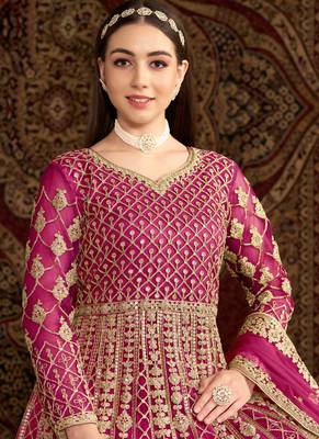 Pink embroidery net anarkali suit 2