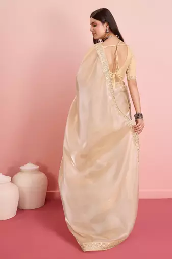 Soft tissue golden embroidered saree