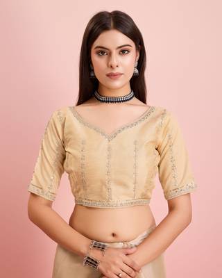 Soft tissue golden embroidered saree 5