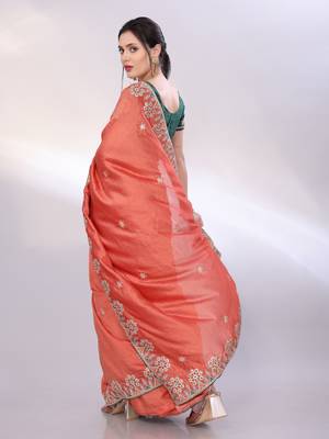 Rust orange art silk saree with embroidered border 2