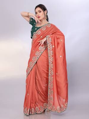 Rust orange art silk saree with embroidered border 4