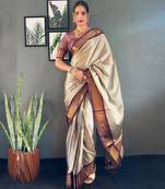 Silver & purple art silk saree