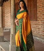 Yellow flower lichi art silk saree