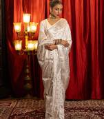 White queen soft lichi art-silk saree