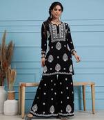 Hand embroidered black modal lucknowi chikankari garara set